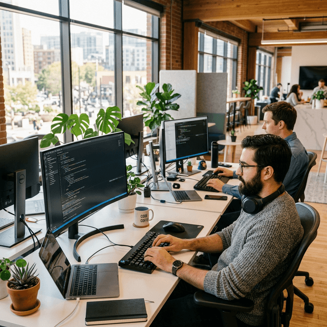 Developers working at computer desks
